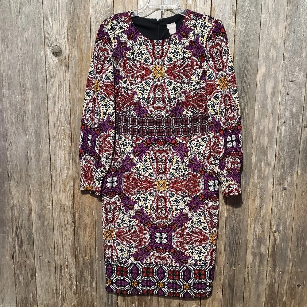 Chico's L 12‎ 14 Midi Dress Medallion Festival Mod Retro Indie Artsy Whimsigoth